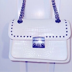 Badgley Mischka White Croc-Embossed Shoulder Bag